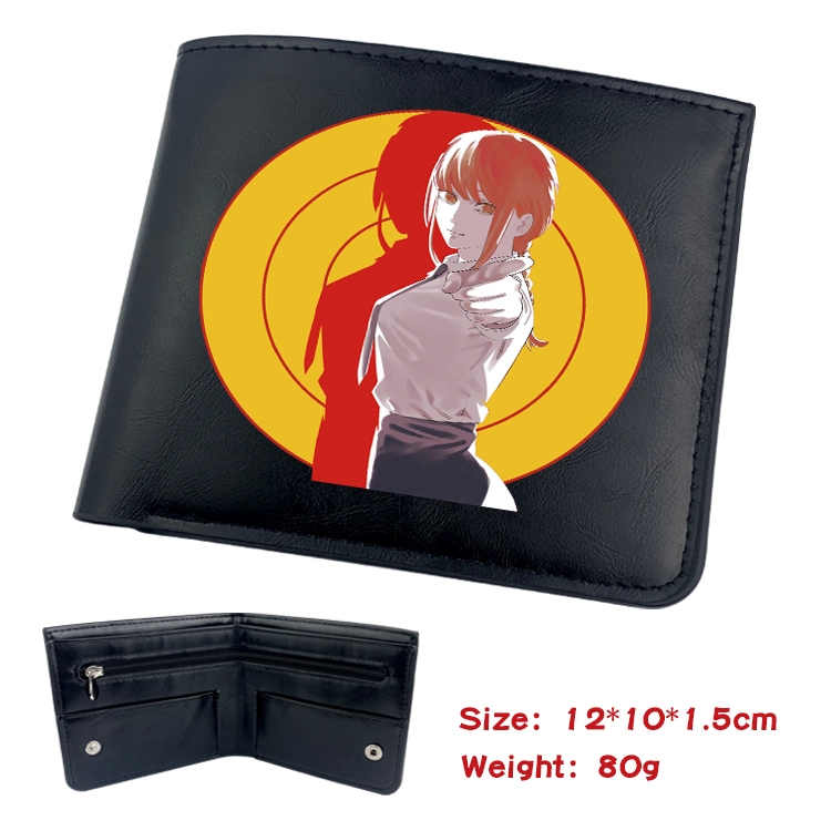 chainsaw man Anime Black Leather Magnetic Buckle Two Fold Card Holder Wallet 22.5X13.5CM