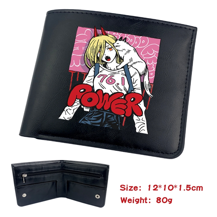 chainsaw man Anime Black Leather Magnetic Buckle Two Fold Card Holder Wallet 22.5X13.5CM