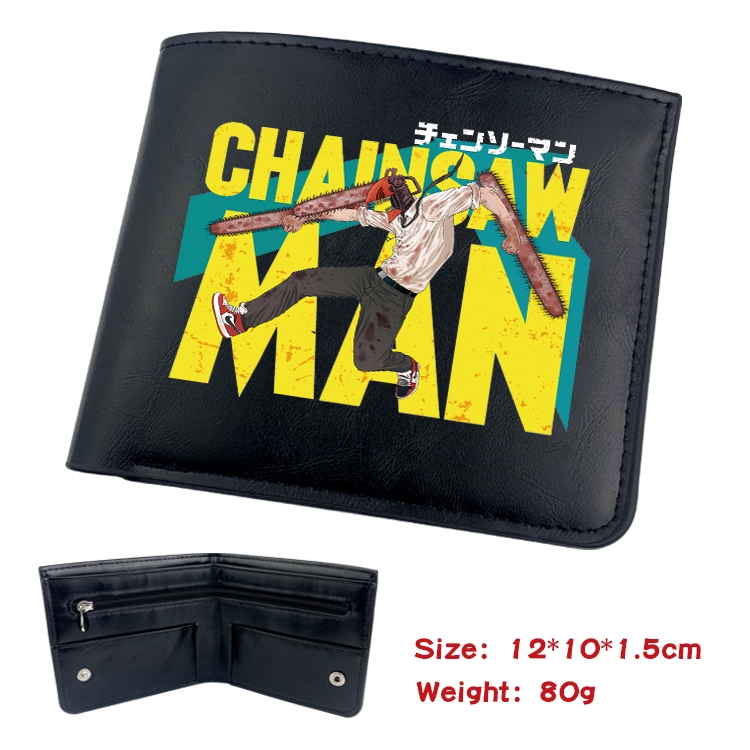 chainsaw man Anime Black Leather Magnetic Buckle Two Fold Card Holder Wallet 22.5X13.5CM