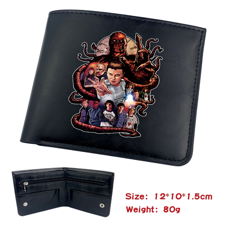 Stranger Things Anime Black Leather Magnetic Buckle Two Fold Card Holder Wallet 22.5X13.5CM