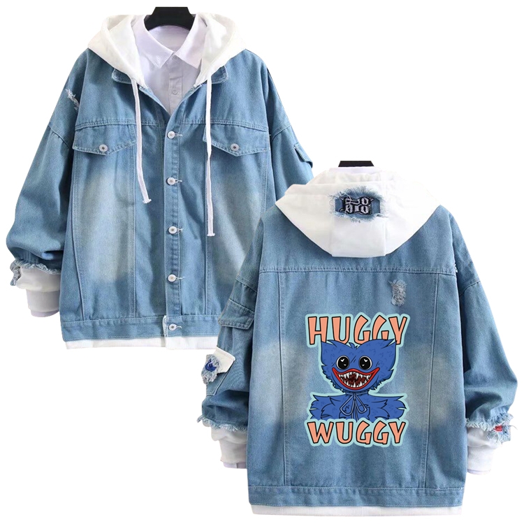 poppy playtime anime stitching denim jacket top sweater from S to 4XL