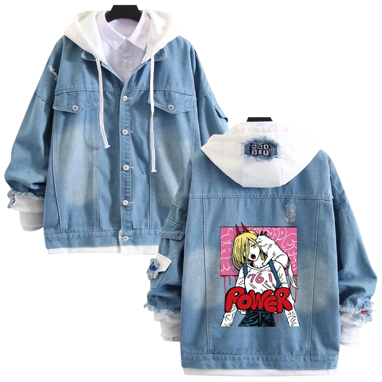 chainsaw man anime stitching denim jacket top sweater from S to 4XL