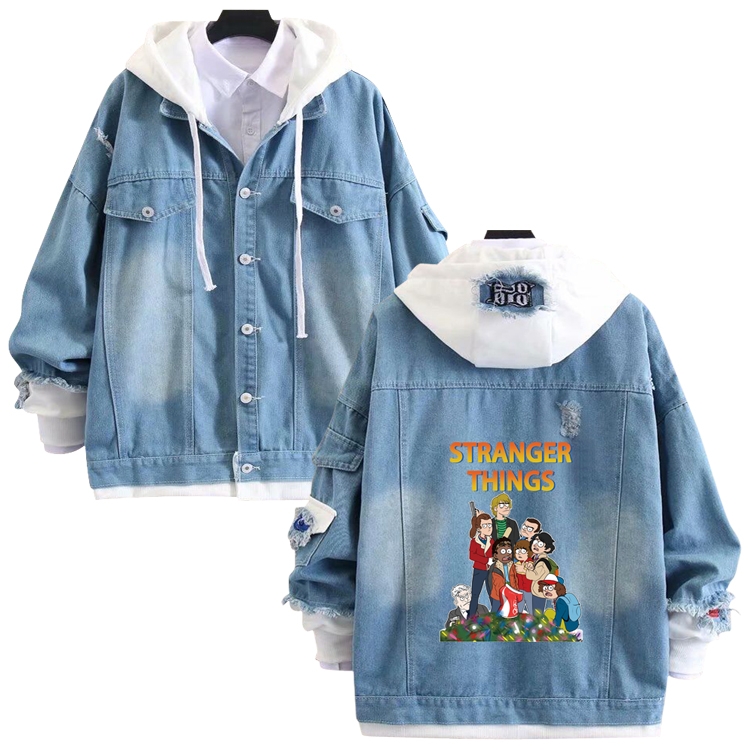  Stranger Things anime stitching denim jacket top sweater from S to 4XL