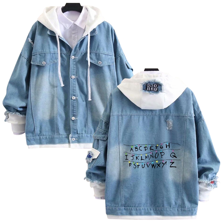  Stranger Things anime stitching denim jacket top sweater from S to 4XL