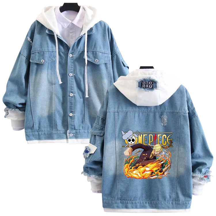 One Piece anime stitching denim jacket top sweater from S to 4XL