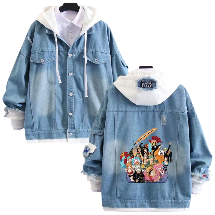 One Piece anime stitching denim jacket top sweater from S to 4XL