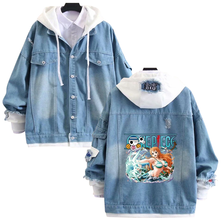 One Piece anime stitching denim jacket top sweater from S to 4XL