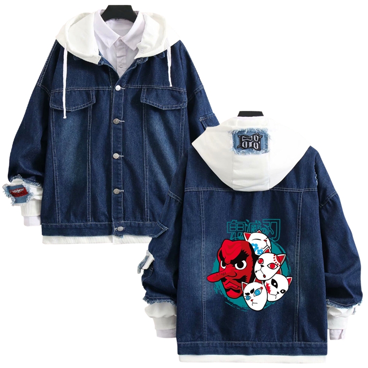 Demon Slayer Kimets anime stitching denim jacket top sweater from S to 4XL