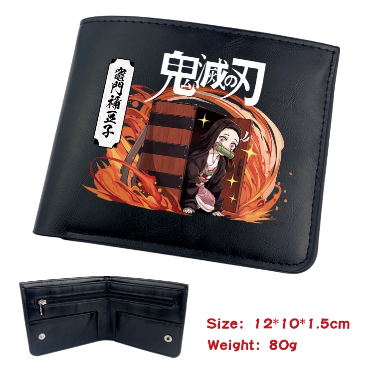 Demon Slayer Kimets Anime Leather Magnetic Buckle Two-fold Card Holder Wallet 22.5X13.5CM