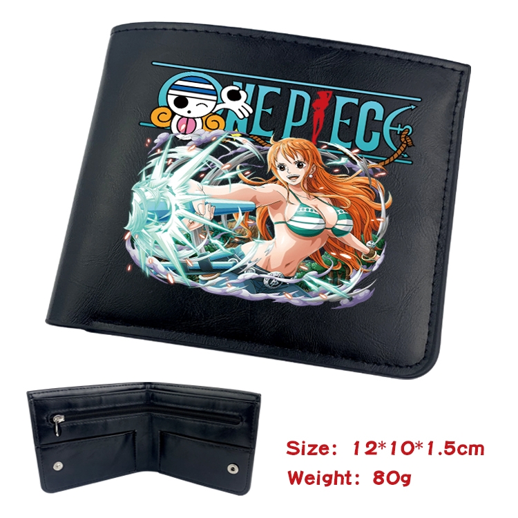 One Piece Anime Black Leather Magnetic Buckle Two Fold Card Holder Wallet 22.5X13.5CM