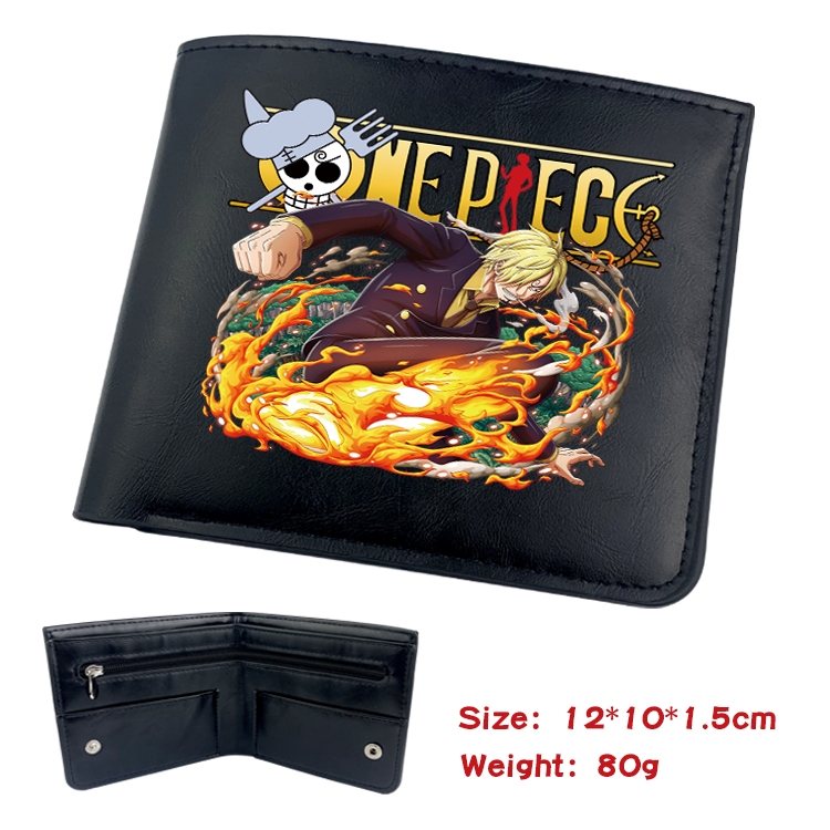 One Piece Anime Black Leather Magnetic Buckle Two Fold Card Holder Wallet 22.5X13.5CM