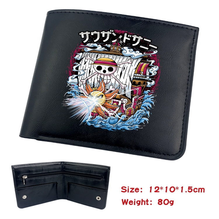 One Piece Anime Black Leather Magnetic Buckle Two Fold Card Holder Wallet 22.5X13.5CM