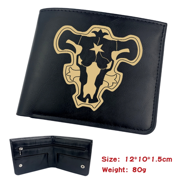 black clover Anime Black Leather Magnetic Buckle Two Fold Card Holder Wallet 22.5X13.5CM