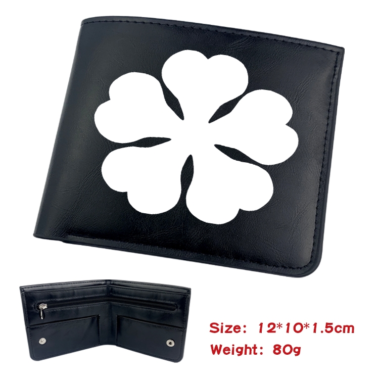 black clover Anime Black Leather Magnetic Buckle Two Fold Card Holder Wallet 22.5X13.5CM