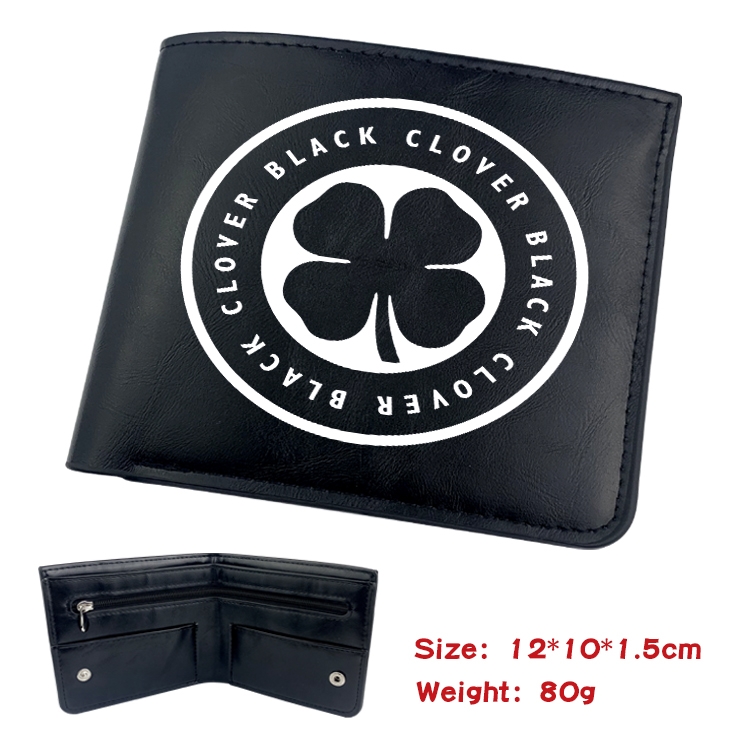 black clover Anime Black Leather Magnetic Buckle Two Fold Card Holder Wallet 22.5X13.5CM