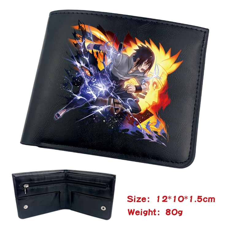 Naruto Anime Black Leather Magnetic Buckle Two Fold Card Holder Wallet 22.5X13.5CM