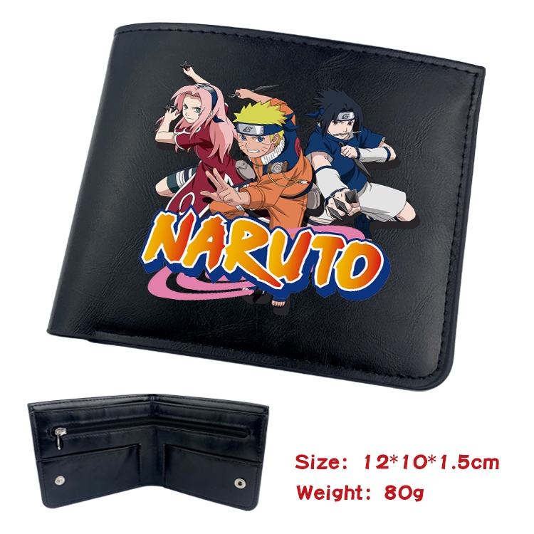 Naruto Anime Black Leather Magnetic Buckle Two Fold Card Holder Wallet 22.5X13.5CM