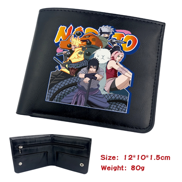 Naruto Anime Black Leather Magnetic Buckle Two Fold Card Holder Wallet 22.5X13.5CM