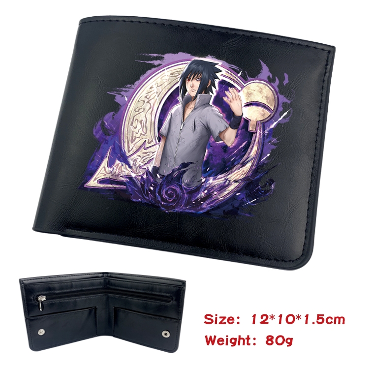 Naruto Anime Black Leather Magnetic Buckle Two Fold Card Holder Wallet 22.5X13.5CM