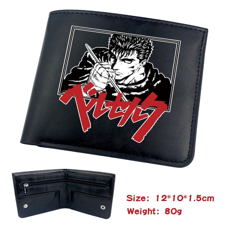 Berserk Anime Black Leather Magnetic Buckle Two Fold Card Holder Wallet 22.5X13.5CM