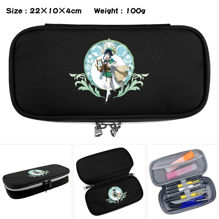 Genshin Impact Anime Waterproof canvas zipper clamshell pencil case pencil case 22x10x4cm