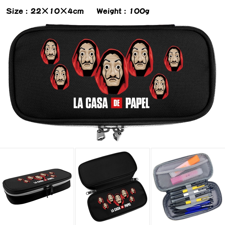 Money Heist Anime Waterproof canvas zipper clamshell pencil case pencil case 22x10x4cm