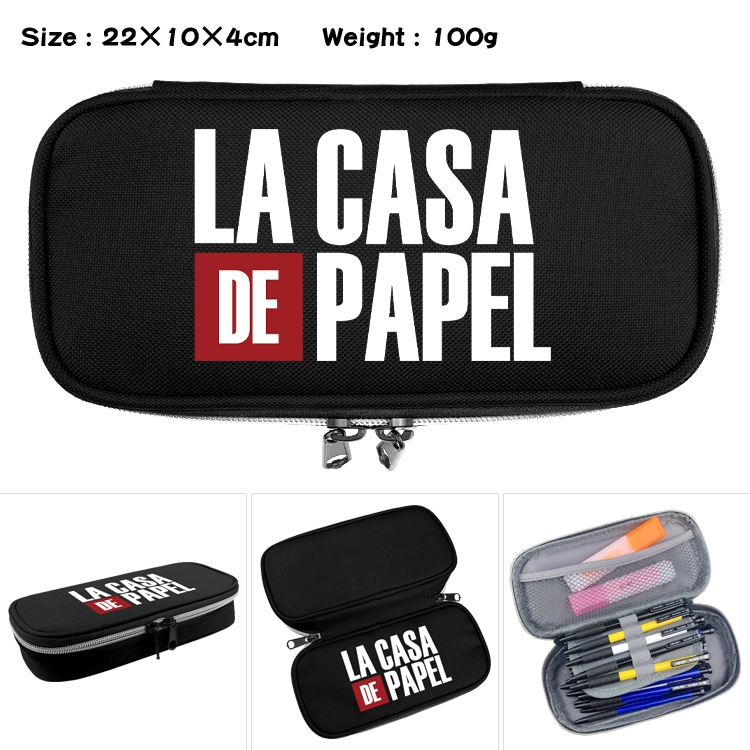 Money Heist Anime Waterproof canvas zipper clamshell pencil case pencil case 22x10x4cm