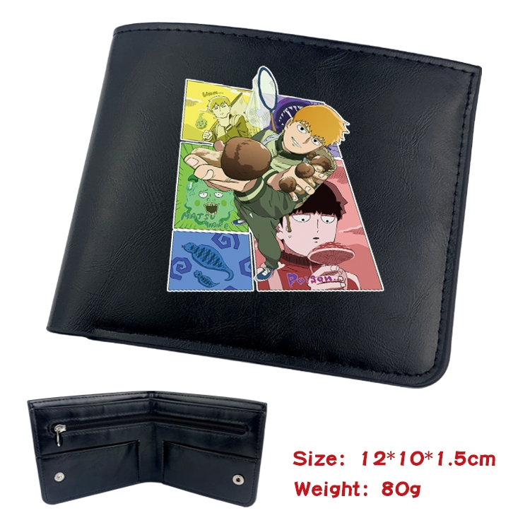 Mob Psycho 100 Anime Black Leather Magnetic Buckle Two Fold Card Holder Wallet 22.5X13.5CM 