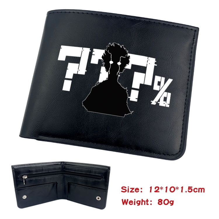 Mob Psycho 100 Anime Black Leather Magnetic Buckle Two Fold Card Holder Wallet 22.5X13.5CM 