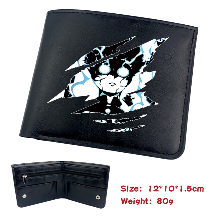 Mob Psycho 100 Anime Black Leather Magnetic Buckle Two Fold Card Holder Wallet 22.5X13.5CM 