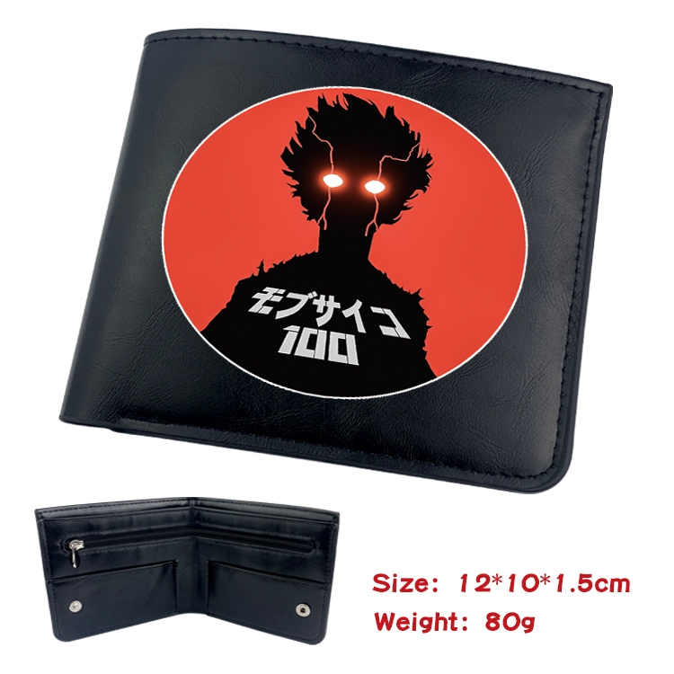 Mob Psycho 100 Anime Black Leather Magnetic Buckle Two Fold Card Holder Wallet 22.5X13.5CM 