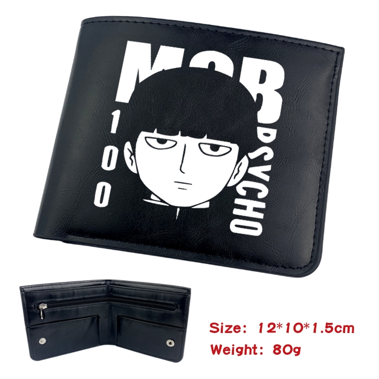 Mob Psycho 100 Anime Black Leather Magnetic Buckle Two Fold Card Holder Wallet 22.5X13.5CM 