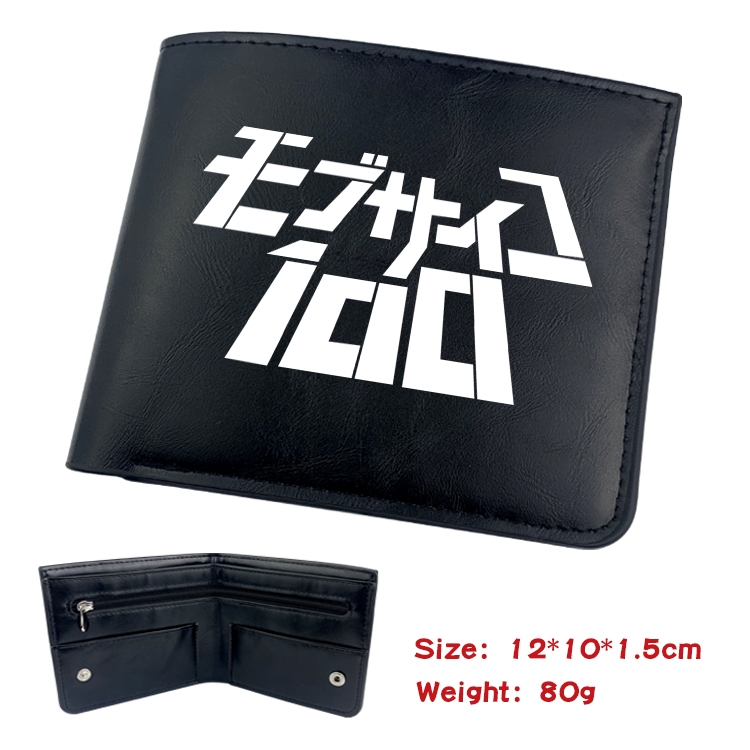 Mob Psycho 100 Anime Black Leather Magnetic Buckle Two Fold Card Holder Wallet 22.5X13.5CM 