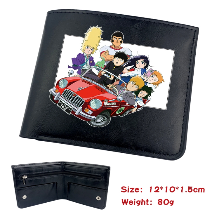 Mob Psycho 100 Anime Black Leather Magnetic Buckle Two Fold Card Holder Wallet 22.5X13.5CM 