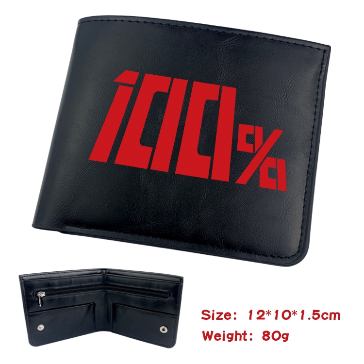 Mob Psycho 100 Anime Black Leather Magnetic Buckle Two Fold Card Holder Wallet 22.5X13.5CM 