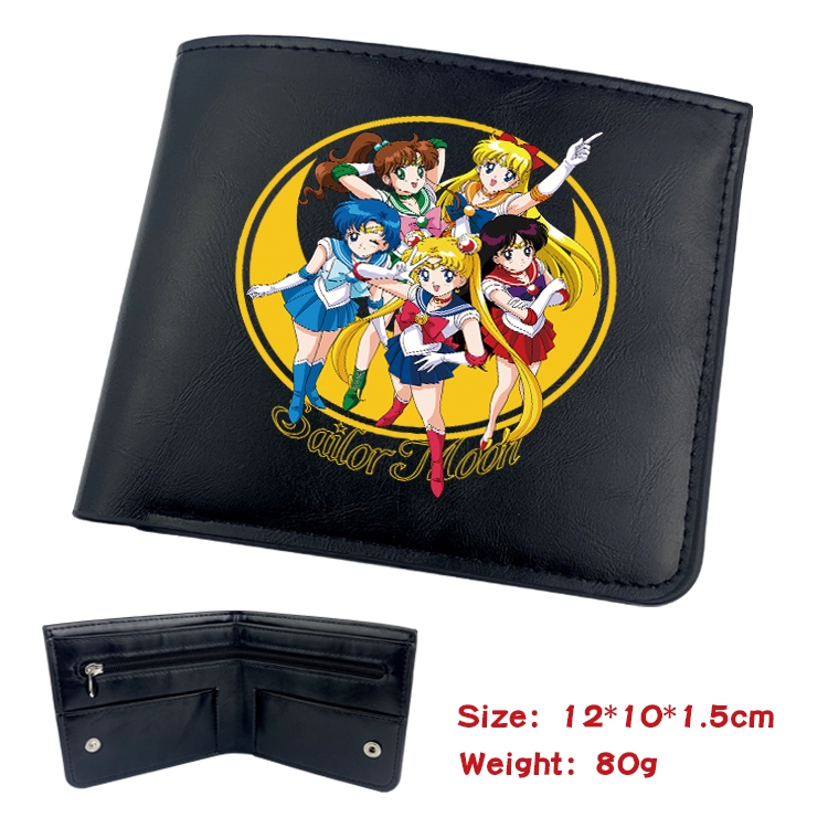 sailormoon Anime Black Leather Magnetic Buckle Two Fold Card Holder Wallet 22.5X13.5CM 