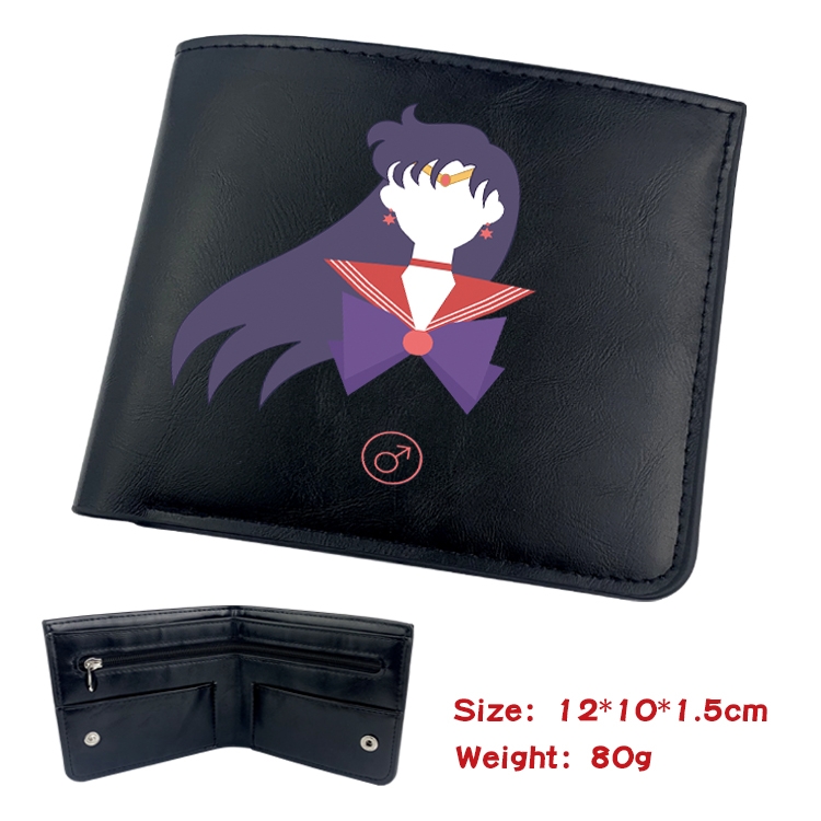 sailormoon Anime Black Leather Magnetic Buckle Two Fold Card Holder Wallet 22.5X13.5CM 