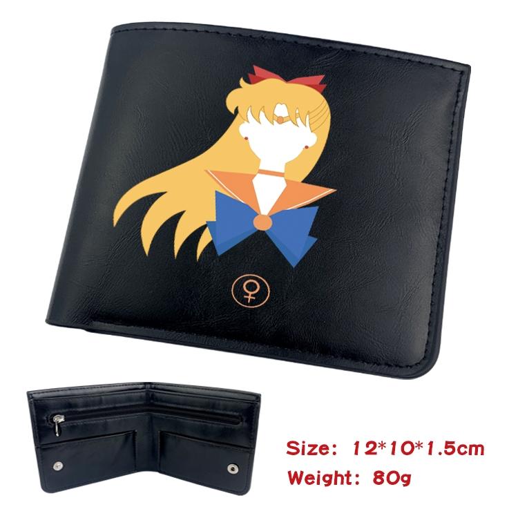 sailormoon Anime Black Leather Magnetic Buckle Two Fold Card Holder Wallet 22.5X13.5CM 