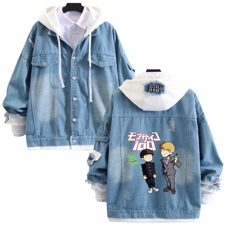 Mob Psycho 100 anime stitching denim jacket top sweater from S to 4XL