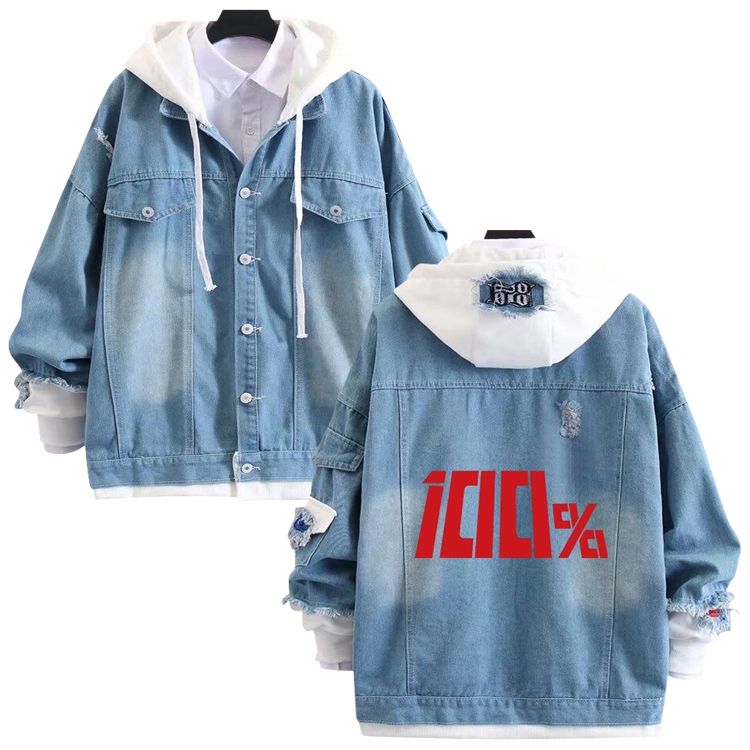Mob Psycho 100 anime stitching denim jacket top sweater from S to 4XL