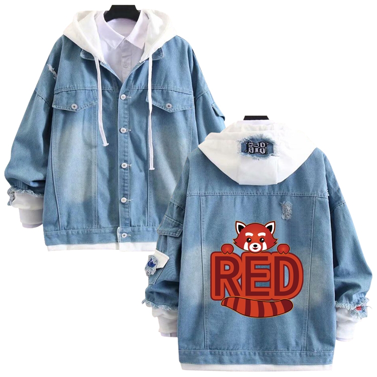 Turning Red anime stitching denim jacket top sweater from S to 4XL