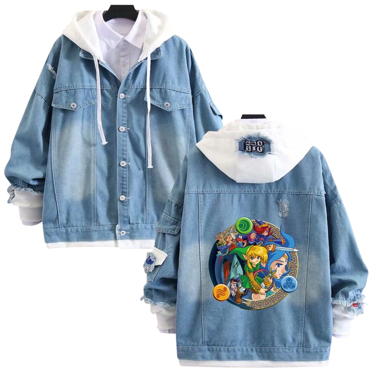 The Legend of Zelda anime stitching denim jacket top sweater from S to 4XL