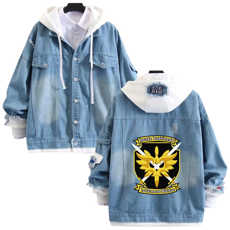 Blessings for a better world anime stitching denim jacket top sweater from S to 4XL