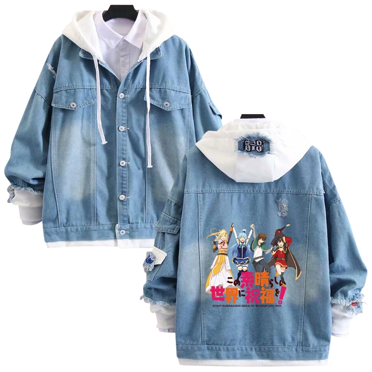 Blessings for a better world anime stitching denim jacket top sweater from S to 4XL
