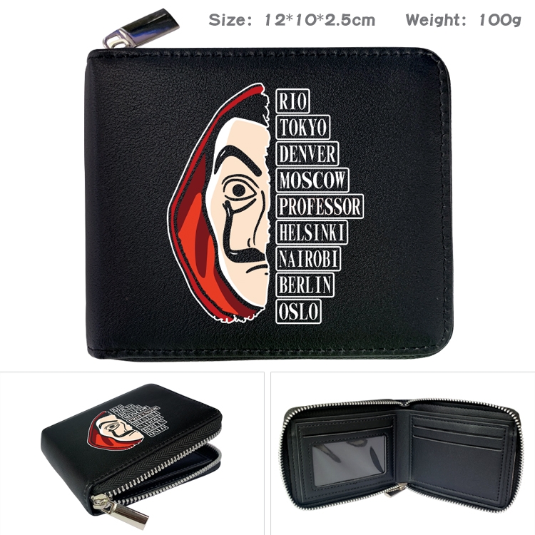 Money Heist Anime Full Color Short All Inclusive Zipper Wallet 10x12x2.5cm