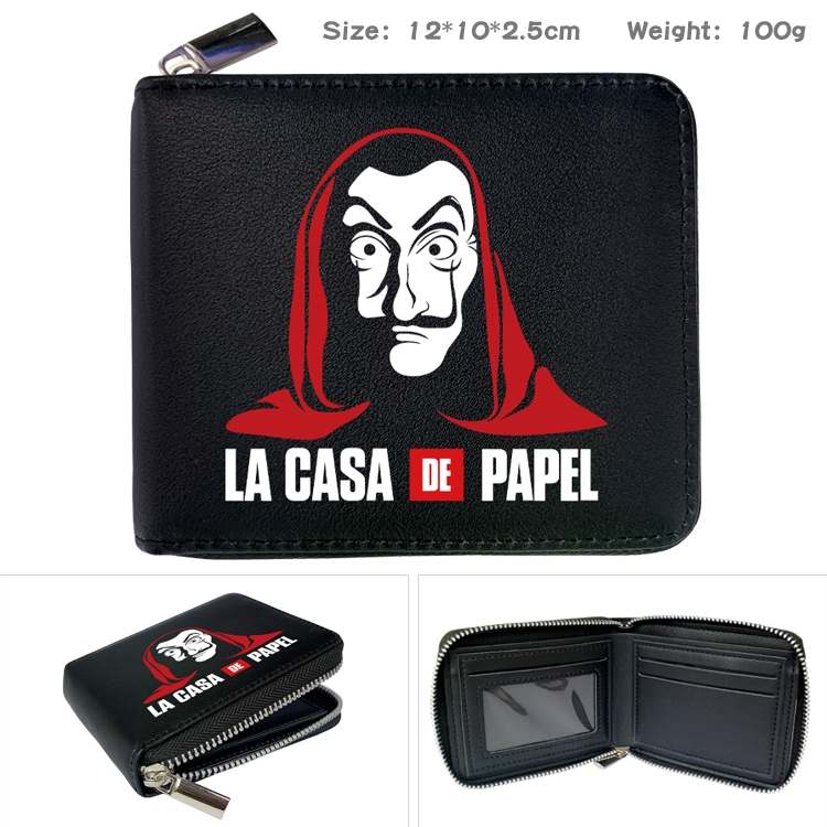 Money Heist Anime Full Color Short All Inclusive Zipper Wallet 10x12x2.5cm