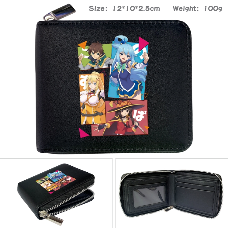 Blessings for a better world Anime Full Color Short All Inclusive Zipper Wallet 10x12x2.5cm