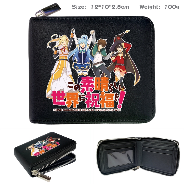 Blessings for a better world Anime Full Color Short All Inclusive Zipper Wallet 10x12x2.5cm