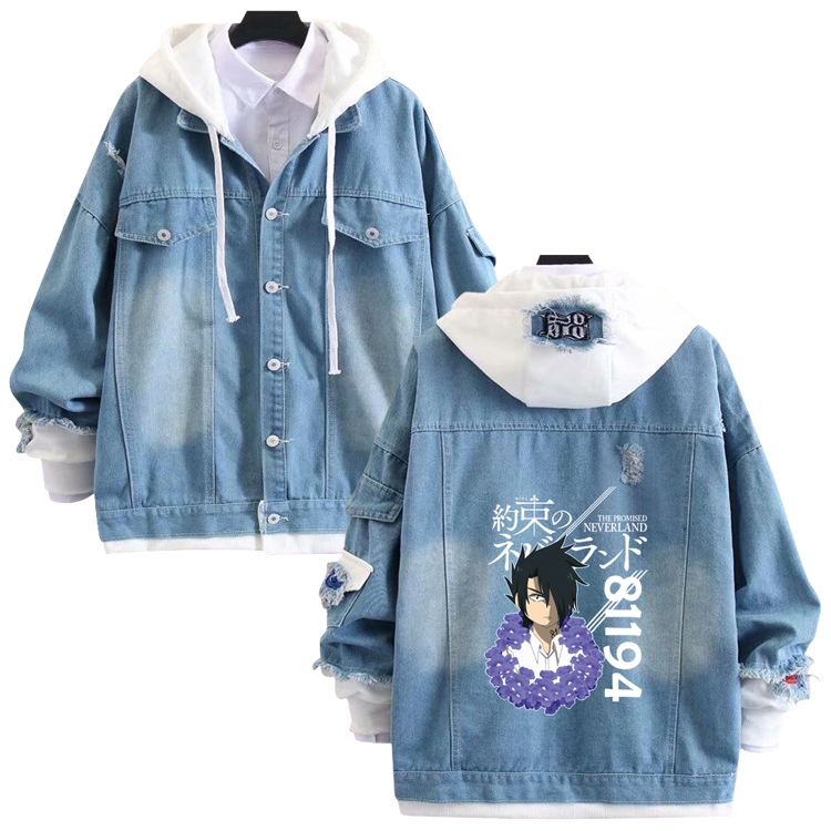 The Promised Neverla anime stitching denim jacket top sweater from S to 4XL