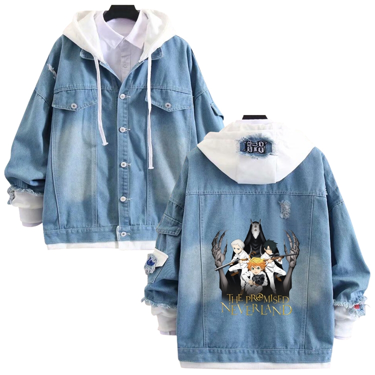 The Promised Neverla anime stitching denim jacket top sweater from S to 4XL